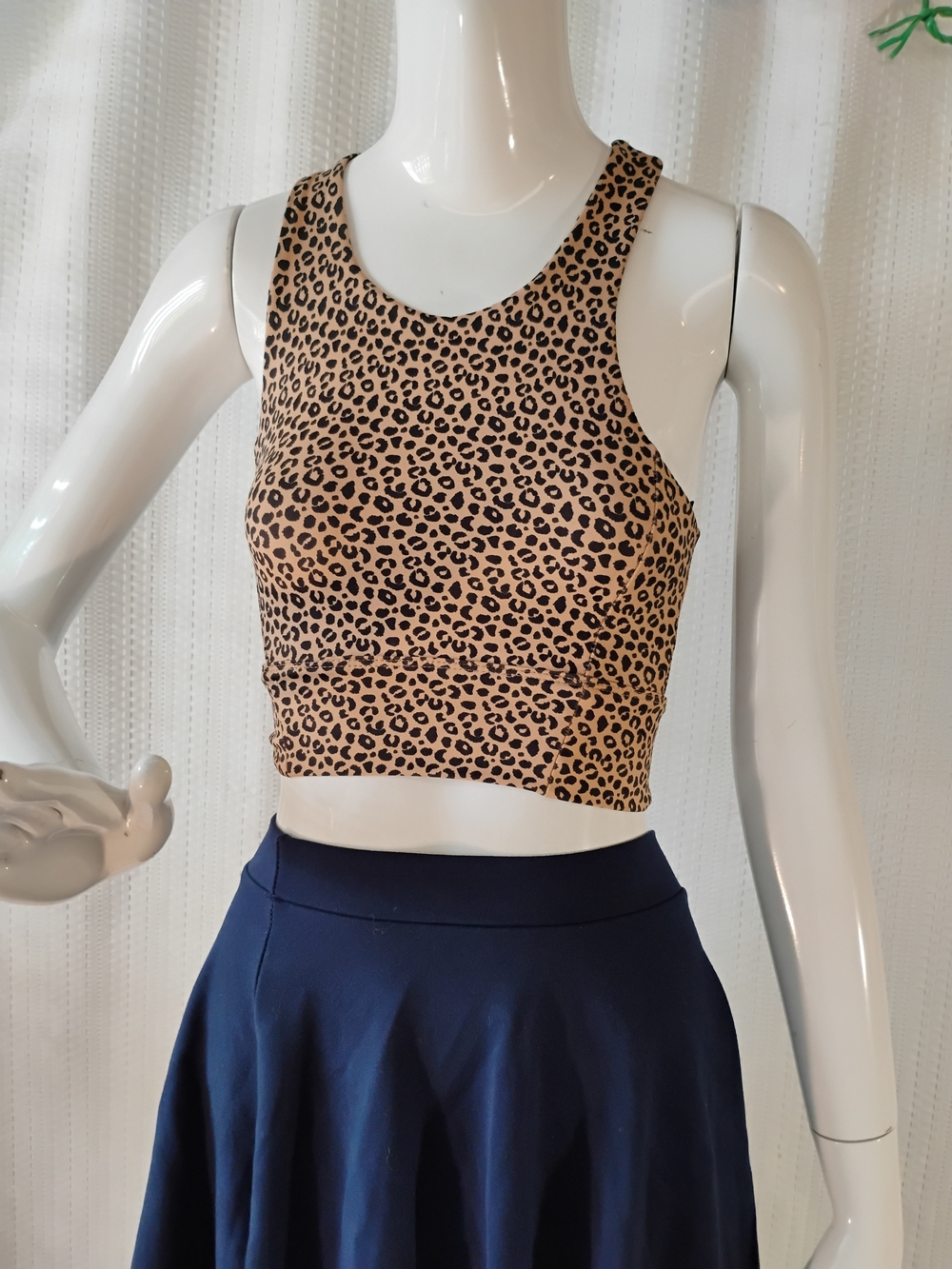 Women's Allfenix Active Leopard Print Crop Tank Top - Tan/Black Size XS
